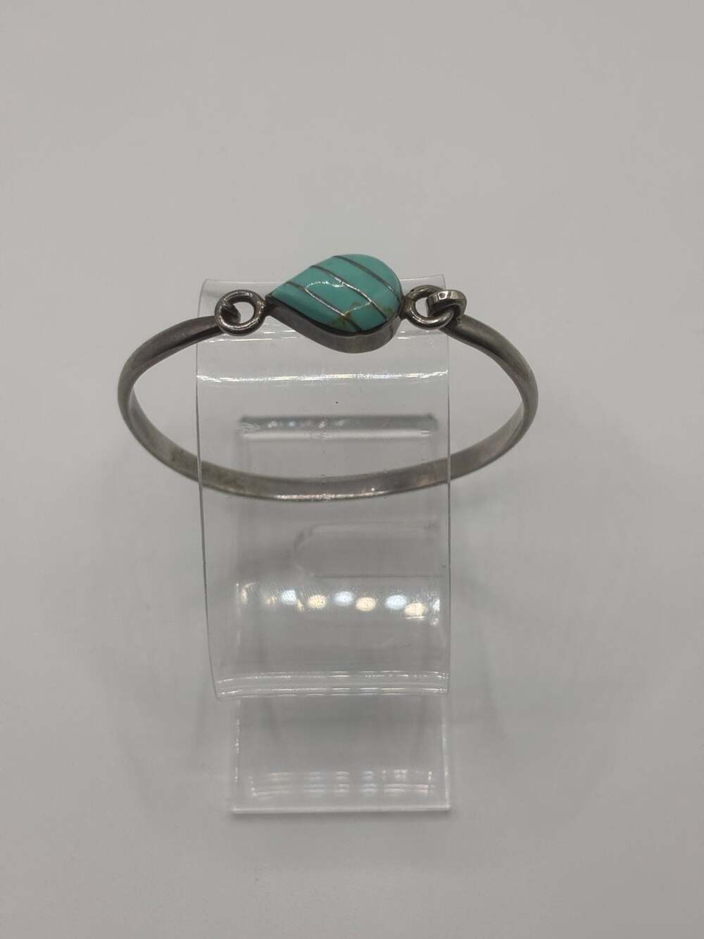 Vintage Mexican Sterling Silver Turquoise Inlay Teardrop Bangle Bracelet